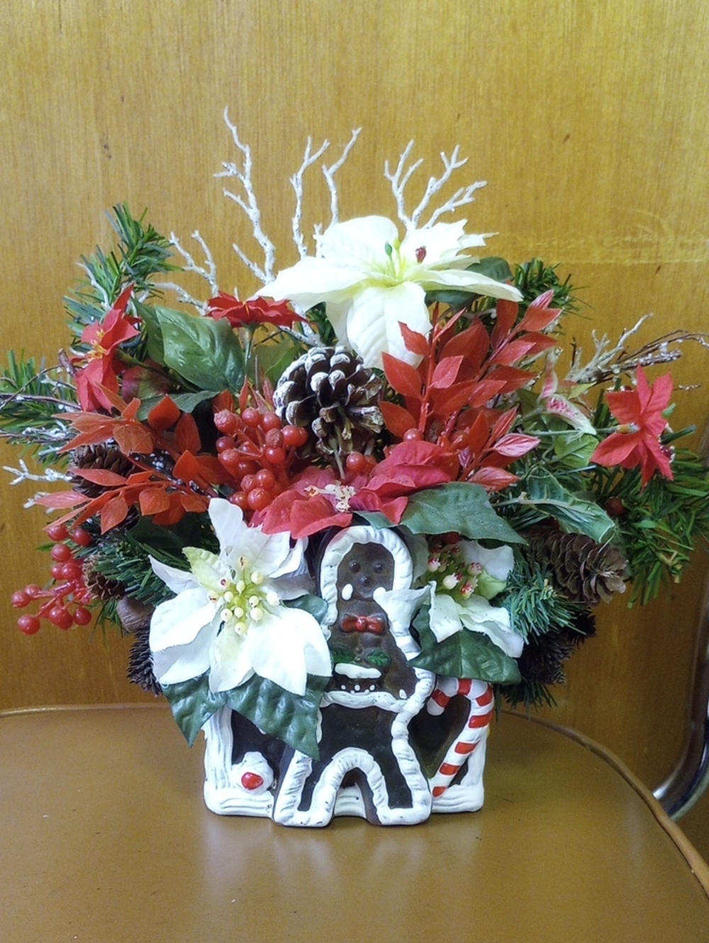 Holland Floral Faux Floral Christmas Holiday Arrangement, Gingerbread Container